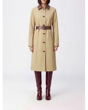 Jacob Cohen Reversible Long Gabardine Trench Coat With Leather Collar - Natural