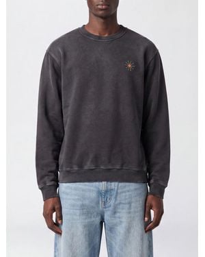 HTC Relaxed Fit Studded And Embroidered Cotton Sweatshirt - Grey
