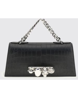 McQueen Jewelled Croc Print Leather Bag - Black