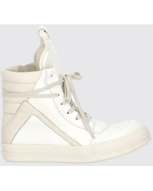 Rick Owens Bicolour Leather High-Top Trainers With Padded Ankle - Natural