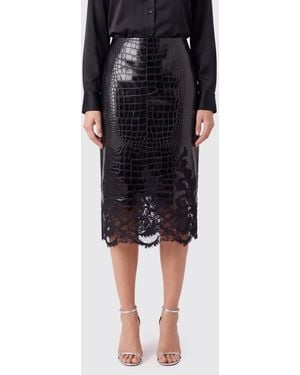 Ermanno Scervino Falda Midi De Tubo De Piel Con Efecto Cocodrilo E Inserciones De Encaje - Negro