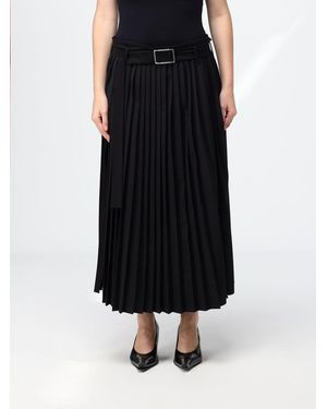 Sportmax Falda Midi Plisada De Mezcla De Lana Virgen Con Trabillas - Negro