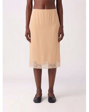 Saint Laurent Silk And Lace Skirt - Natural
