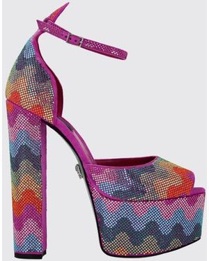 Philipp Plein Suede Platform Sandals With Abstract Print And Rhinestones - Multicolour
