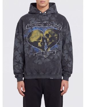 Represent Graphic Print Relaxed Fit Cotton Hoodie - Gray