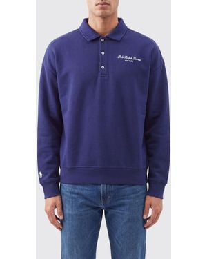 Polo Ralph Lauren Long-Sleeved Cotton-Blend Polo Shirt With Contrast Logo - Blue