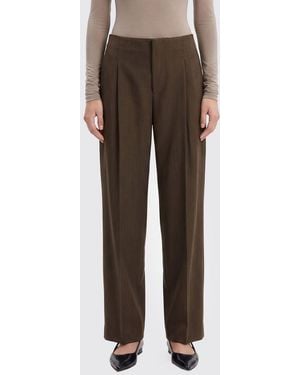 Alberta Ferretti Wide Leg Wool Blend Pants With Pleats And Mid-Rise Waist - Brown