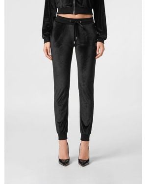 Philipp Plein Slim Fit Chenille Velvet Jogging Pants With Drawstring Waist - Black