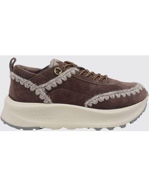 Mou Speed Eskimo Suede Sneakers With Contrast Stitching And A Platform Sole - Brown