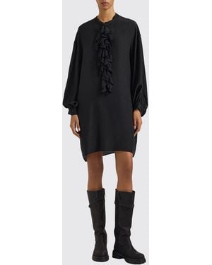 Momoní Momon&Igrave Embroidered Silk Mini Tunic Dress With Mandarin Collar - Black