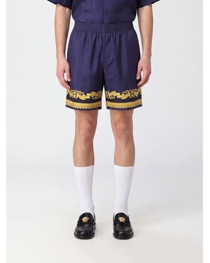 Versace Shorts Deportivos De Seda Con Estampado Barroco Y Cintura Elástica De - Azul