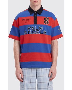 Palm Angels Gestreiftes Baumwoll-Poloshirt Mit Logo - Blau