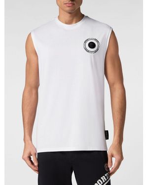Philipp Plein Jersey Sports Tank Top With Crew Neck And Logo - White