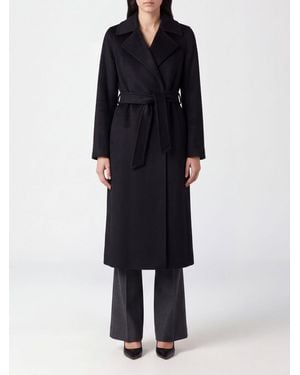 Max Mara Knee-Length Wool Robe Coat With Belt - Blue