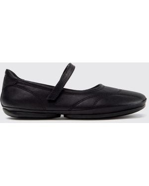 Camper Right Nina Leather Mary Jane Flats With Velcro Strap - White