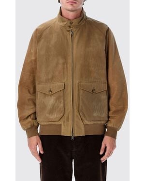 Baracuta Suede Bomber Jacket With High Collar And Zip Closure - Brown