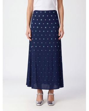 Rabanne Falda Lápiz Midi De Talle Alto En Cupro Con Bordado Geométrico Y Strass - Azul