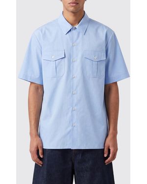 MM6 by Maison Margiela Striped Cotton Bowling Shirt With Short Sleeves - Blue