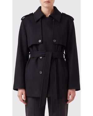 IVY & OAK Zweireihiger Woll-Peacoat Von Mit Bindegürtel Und Schulterklappen - Blau