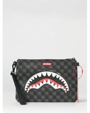 Sprayground Saffiano Coated Cotton Pouch With Check Pattern And Logo - Black