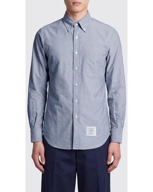 Thom Browne Chemise En Coton À Col Boutonné Avec Poche Plaquée - Bleu