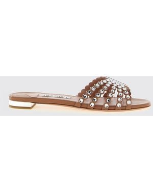 Aquazzura Tequila Leather Slippers With Rhinestones - Pink