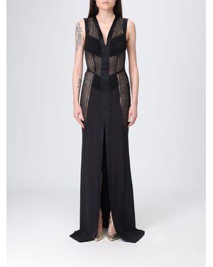 Elisabetta Franchi V-Neck Crêpe Evening Gown With Front Slit - Black