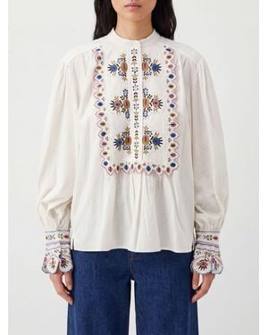 Isabel Marant Bestickte Leinenmischung-Bluse Mit Gerüschten Schultern - Weiß