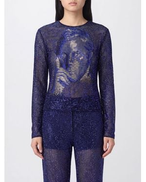 Giorgio Armani Top De Noche De Manga Larga En Poliamida Con Pedrería - Azul