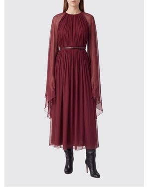Max Mara Vestido De Noche Largo De Seda Con Mangas Largas Y Cinturón - Rojo