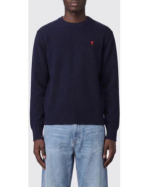 Ami Paris Crewneck Wool Jumper With Ami De Coeur Logo Embroidery - Blue