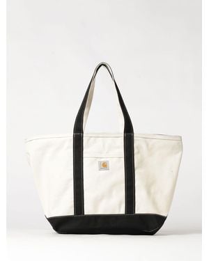 Carhartt Large Cotton Canvas Tote Bag With Applied Logo And Zip Closure - White
