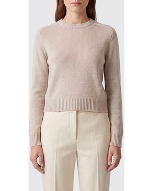 Kujten 100% Cashmere Crewneck Jumper With Long Sleeves And Ribbed Trims - Natural