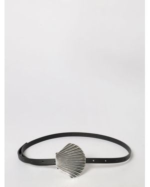 MEIMEIJ Smooth Leather Belt With Seashell-Shaped Metal Buckle - White