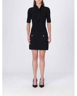 Elisabetta Franchi Knit Mini Dress With Pussy-Bow Collar And Pockets - Black