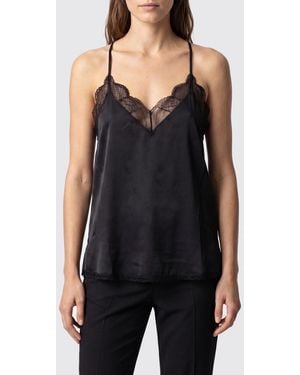 Zadig & Voltaire Zadig &Amp Voltaire Silk Top With Lace Inserts And Adjustable Thin Straps - Black