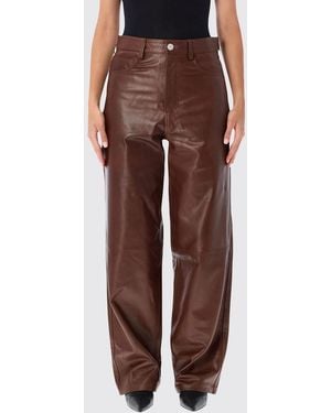 Rohe Pantalón De Pierna Ancha De Piel De Oveja Con Talle Alto - Marrón