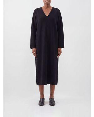 The Row Long Flared Silk Tunic With V-Neck And Long Sleeves - Blue