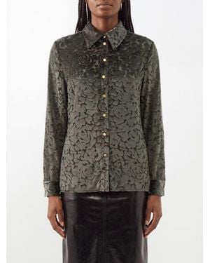 Alberta Ferretti Long-Sleeved Velvet Shirt With A Classic Collar - Grey