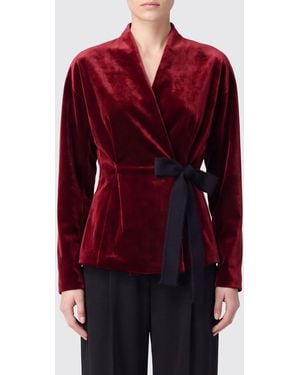 Alberta Ferretti Cropped Velvet Robe Jacket With Tie-Waist Closure - Red