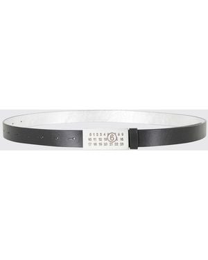 MM6 by Maison Margiela Smooth Calfskin Leather Belt With Numeric Monogram Buckle - White