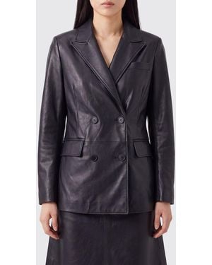 Salvatore Santoro Double-Breasted Ovine Leather Blazer With Classic Lapels - Black