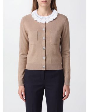 Self-Portrait Jeweled Collar Wool Blend Cardigan With Decorative Buttons - Blue