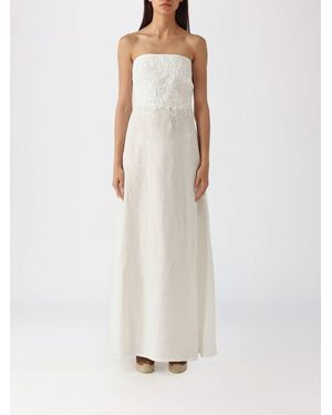 Ermanno Scervino Off-The-Shoulder Embroidered Linen Long Evening Gown - White