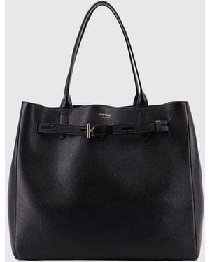Tom Ford Audrey Small Grained Calfskin Tote Bag With Double Handle - Black