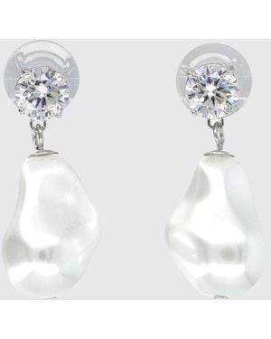 Self-Portrait Brass Earrings With Synthetic Pearls - White