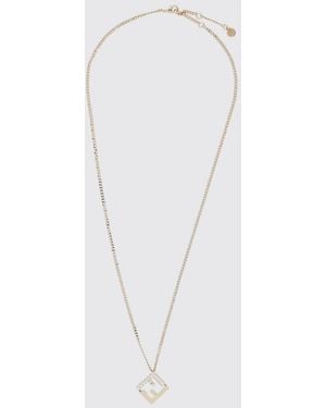 Fendi Forever Ff Monogram Rhinestone Embellished Brass Necklace - White