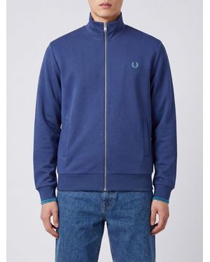 Fred Perry Sweat-Shirt Zippé En Coton - Bleu