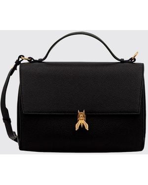 Patrizia Pepe Grained Leather Handbag With Fly Logo Buckle And Removable Strap - Black
