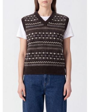 DUNST Jacquard-Strickweste Aus Woll-Alpaka-Mischung Mit V-Ausschnitt - Schwarz